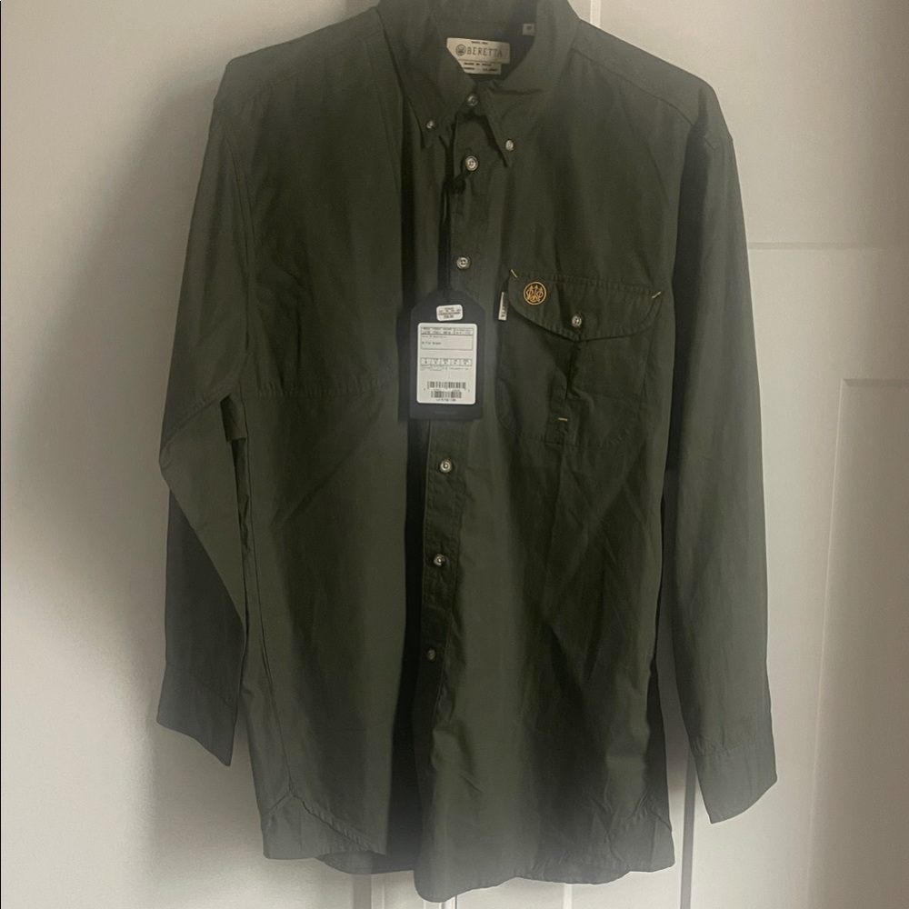 Beretta Olive Green Lightweight Button-Down Shirt Jacket